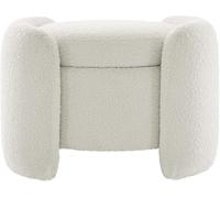 Round Upholstered Ottoman Pouf with Lid Storage, Armless Teddy Fabric Vanity Stool for Living Room, Bedroom, Hotel