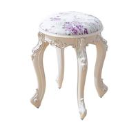 Round Vanity Chair 43cm Seat Height Padded Makeup Stool Scandinavian Vintage Foot Stool Portable for Small Spaces Purple Flower PU Leather Stylish Silver Legs Ideal for Bedroom & Living Room