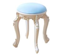 Round Vanity Chair For Bedroom 43cm Seat Height Padded Vanity Stool Portable Makeup Chair Scandinavian Style Vintage Foot Stool For Small Spaces Living Room Bedroom(Blue PU leather with gold