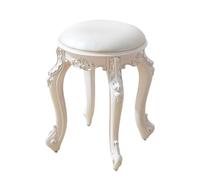 Round Vanity Chair For Bedroom 43cm Seat Height Padded Vanity Stool Portable Makeup Chair Scandinavian Style Vintage Foot Stool For Small Spaces Living Room Bedroom(White PU leather with sil