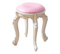 Round Vanity Chair For Bedroom 43cm Seat Height Padded Vanity Stool Portable Makeup Chair Scandinavian Style Vintage Foot Stool For Small Spaces Living Room Bedroom(Pink PU leather with gold leg)