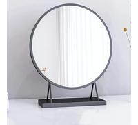 Round Vanity Mirror with Stand, Freestanding Makeup Mirror, HD Tabletop Mirror for Dressing Table, Bathroom & Dormitory, Large Round Mirror with Metal Frame (Black)