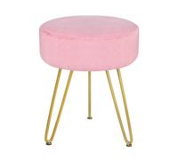 Round Velvet Footrest Stool Ottoman, Modern Vanity Stool with 3 Golden Metal Leg for Dressing Table Stool, Shoes Bench in Living Room Bedroom,Pink
