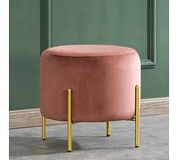 Round Velvet Footstool - Compact Entryway Shoe Stool and Vanity Bench for Living Room and Bedroom with Iron Frame - Easy Assembly