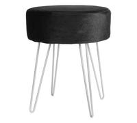 Round Velvet Footstool - H40 x D35cm - Silver Legs Harbour Housewares Black One Size