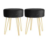 Harbour Housewares Velvet Footstool - Round Modern Dressing Table Footstool Vanity Seat Chairs - 40 X 35Cm - Black/gold