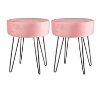 Round Velvet Footstools - H40 x D35cm - Black Hairpin Legs - Pack of 2 Harbour Housewares Pink One Size