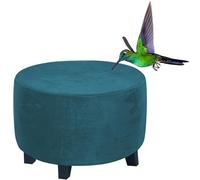 Round Velvet Ottoman Slipcover, Stretch Luxury Velvet Footstool Slipcover, Stool Protector Covers with Elastic Bottom, Dustproof Removable Washable Footrest Pouffe Covers(Deep Teal,20"(50-54cm))