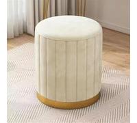 Round Velvet Ottoman Stool - Upholstered Vanity Seat, Multifunctional Footrest, Padded Coffee Table for Living Room & Bedroom
