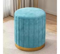 Round Velvet Stool - Upholstered Makeup and Nail Decor Footrest with Removable Cover, Gold Metal Base, Stylish Storage for Living Room and Bedroom