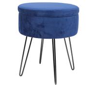 Round Velvet Storage Footstool - H45 x D36cm - Black Legs Harbour Housewares Blue One Size