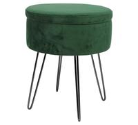 Round Velvet Storage Footstool - H45 x D36cm - Black Legs Harbour Housewares Green One Size