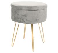 Round Velvet Storage Footstool - H45 x D36cm - Gold Legs Harbour Housewares Grey One Size