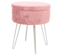 Harbour Housewares Round Velvet Storage Footstool - H45 x D36cm - Pink/Silver, Pink