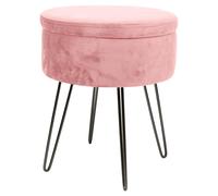 Round Velvet Storage Footstool Ottoman Stool Seat with Black Legs H45 x D36cm