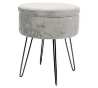 Harbour Housewares Velvet Storage Footstool - Round Modern Dressing Table Footstool Vanity Seat Chair - 45 X 36Cm - Grey/black