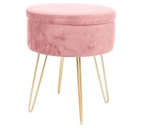 Round Velvet Storage Footstool Ottoman Stool Seat with Gold Legs H45 x D36cm