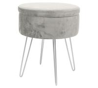 Harbour Housewares 2X Velvet Storage Footstools - Round Modern Dressing Table Footstool Vanity Seat Chair - 45 X 36Cm Grey/silver