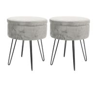 Round Velvet Storage Footstools - H45 x D36cm - Black Legs - Pack of 2 Harbour Housewares Grey One Size