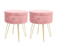 Round Velvet Storage Footstools - H45 x D36cm - Gold Legs - Pack of 2 Harbour Housewares Pink One Size