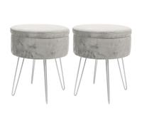 Round Velvet Storage Footstools - H45 x D36cm - Silver Legs - Pack of 2 Harbour Housewares Grey One Size