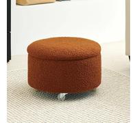 Round Velvet Storage for Living Room & Bedroom, Soft Padded Seat Footrest Stool with Lid, Teddy Fabric Vanity Stool on Wheels (Brown) - Stylish & Functional