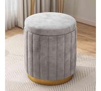 Round Velvet Storage Ottoman Foot Rest Stool with Gold Tone Base, Large Capacity Upholstered Seat for Living Room Bedroom, Vanity Stool Chair Bench