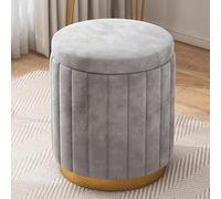 Round Velvet Storage Ottoman Footrest with Removable Lid and Gold Metal Base, Stylish Accent Stool for Living Room, Bedroom, or Dorm