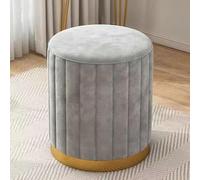 Round Velvet Storage Ottoman Low Leather Footrest Stool Upholstered Vanity Chair with Gold Base for Living Room Bedroom Shop - Grey Non-storage 13"x16.5"