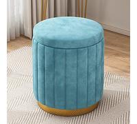 Round Velvet Storage Ottoman - Soft Upholstered Foot Rest Stool with Gold Base Large Capacity for Living Room & Bedroom