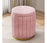 Round Velvet Storage Ottoman Upholstered Pink Foot Rest Stool with Gold Base Large Capacity Vanity Chair for Living Room & Bedroom Stylish & Functional Home Decor