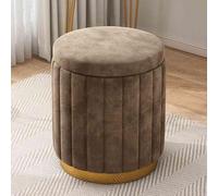 Round Velvet Storage Ottoman,Upholstered Soft Foot Rest Stool with Gold Base,Large Capacity Vanity Stool Chair for Living Room Bedroom