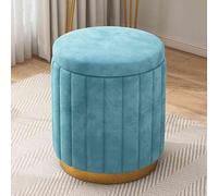 Round Velvet Storage Ottoman,Upholstered Soft Foot Rest Stool with Gold Base,Large Capacity Vanity Stool Chair for Living Room Bedroom
