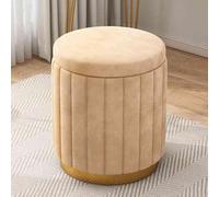 Round Velvet Storage Ottoman,Upholstered Soft Foot Rest Stool with Gold Base,Large Capacity Vanity Stool Chair for Living Room Bedroom