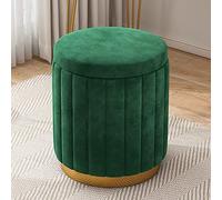 Round Velvet Storage Ottoman, Upholstered Soft Foot Rest Stool with Gold Base, Large Capacity Vanity Stool Chair for Living Room Bedroom,Green