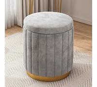 Round Velvet Storage Ottoman, Upholstered Soft Foot Rest Stool with Gold Base, Large Capacity Vanity Stool Chair for Living Room Bedroom,Grey
