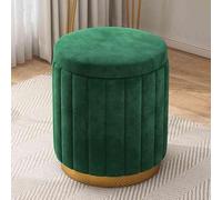 Round Velvet Storage Ottoman,Upholstered Soft Foot Rest Stool with Gold Base,Large Capacity Vanity Stool Chair for Living Room Bedroom