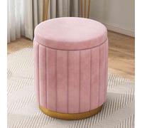 Round Velvet Storage Ottoman, Upholstered Soft Foot Rest Stool with Large Capacity for Living Room Bedroom
