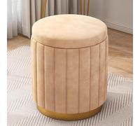 Round Velvet Storage Ottoman with Removable Lid and Gold Base for Living Room and Bedroom Footrest