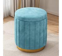 Round Velvet Storage Pouf, Makeup Stool with Gold Base, Low Padded Chair for Vanity, Non-Slip Cushions - Perfect for Bedroom, 44 x 34 cm