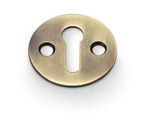 Round Victorian Standard Lock Profile Escutcheon - Antique Bronze Door Key Plate