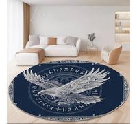 Round Viking Style Rug 60cm, Washable Non Slip Round Area Rug for Playroom - Nordic Mythology Symbols Eagle Soft Plush Fluffy Printed Carpet for Living Room Kid’s Room Nursery Navy Blue