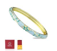 Round Vintage Filigree Cloisonne Enamel Bracelet, Cloisonne Enamel Gold Bracelet, Chinese Ethnic Fashion Hinged Cuff, Handmade Creative Bracelets for Girls and Women (Style B)