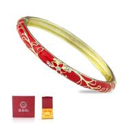 Round Vintage Filigree Cloisonne Enamel Bracelet, Cloisonne Enamel Gold Bracelet, Chinese Ethnic Fashion Hinged Cuff, Handmade Creative Bracelets for Girls and Women (Style C)
