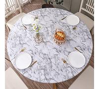 Round Vinyl Fitted Tablecloth with Flannel Backing Elastic Edge Design Table Cover Waterproof Oil-Proof PVC Table Cloth Stain-Resistant Best for 37"-44" Round