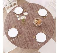 Round Vinyl Fitted Tablecloth with Flannel Backing Elastic Edge Design Table Cover Waterproof Oil-Proof PVC Table Cloth Stain-Resistant Best for 37"-44" Round