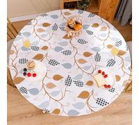 Round Vinyl Fitted Tablecloth with Flannel Backing Elastic Edge Design Table Cover Waterproof Oil-Proof PVC Table Cloth Stain-Resistant Best for 37"-44" Round