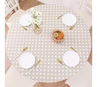 Round Vinyl Fitted Tablecloth with Flannel Backing Elastic Edge Design Table Cover Waterproof Oil-Proof PVC Table Cloth Stain-Resistant Best for 37"-44" Round