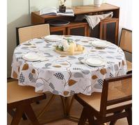 Round Vinyl Tablecloth with Flannel Backing Waterproof Oil-Proof PVC Table Cloth Stain-Resistant Wipeable Table Cover for Round Table (48" Round, Leaves)