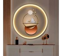 Round Wall Art Decor, Decorative Wall Mounted Lamp, Large Wall Hanging Sculpture Painting with LED Light, Metal Frame, for Foyer Dining Room Bedroom Corridor Stairs(E,40 * 40cm)